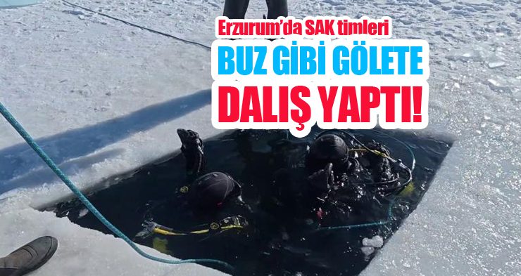 SAK timleri buz gibi gölete dalış yaptı!