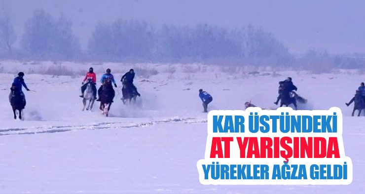 Kar üstündeki at yarışında yürekler ağza geldi