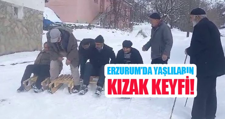 Erzurum’da yaşlıların kızak keyfi!