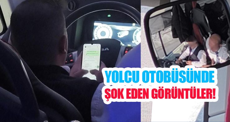 Araç seyir halinde iken şoför cep telefonu ile mesaj attı, yolcular bunu an be an görüntüledi!