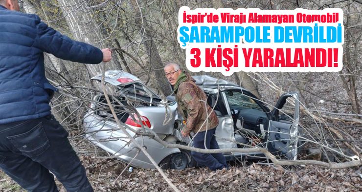 Erzurum’da virajı alamayan otomobil şarampole devrildi: 3 yaralı!
