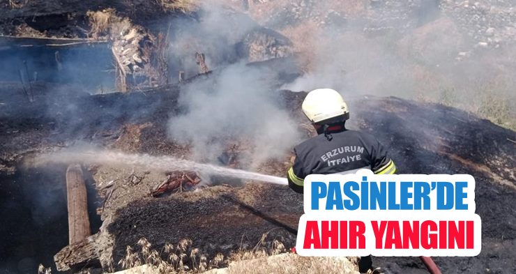 Pasinler’de ahır yangını