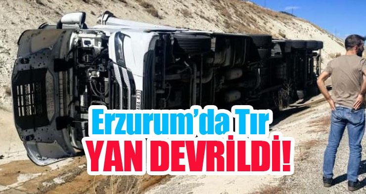 Sürücüsünün direksiyon hakimiyetini kaybettiği Tır yan devrildi…