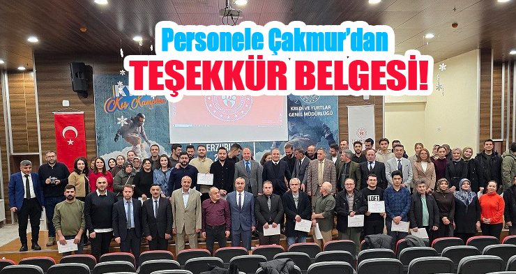 Personele Çakmur’dan teşekkür belgesi…