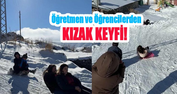 Öğretmen ve öğrencilerden kızak keyfi!