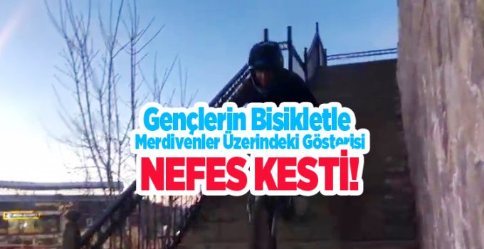 Gençlerin bisikletle merdivenler üzerindeki gösterisi nefes kesti…