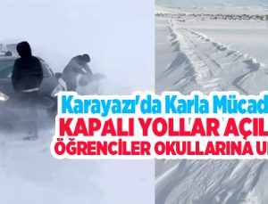Karayazı’da karla mücadele: Kapalı yollar açıldı, öğrenciler okullarına ulaştı…