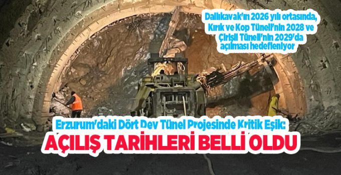 Erzurum’daki dört dev tünel projesinde kritik eşik: Açılış tarihleri belli oldu..