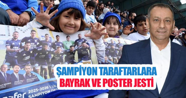 Şampiyon taraftarlara bayrak ve poster jesti