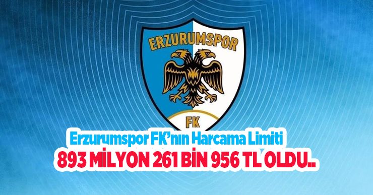 Erzurumspor FK’nın harcama limiti 893 milyon 261 bin 956 TL oldu..