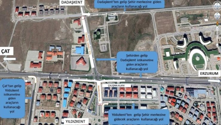 Dadaşkent-Yıldızkent bağlantısını sağlayan dönel kavşağa geçici düzenleme geldi..