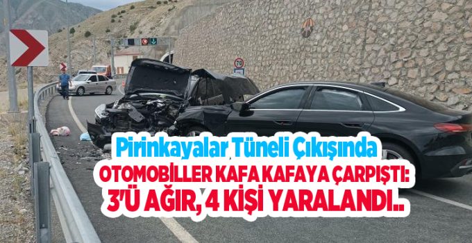 Pirinkayalar Tüneli çıkışında otomobiller kafa kafaya çarpıştı: 4 yaralı…