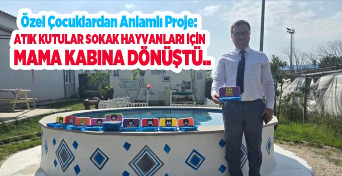 Özel çocuklardan anlamlı proje: Atık kutular sokak hayvanları için mama kabına dönüştü…