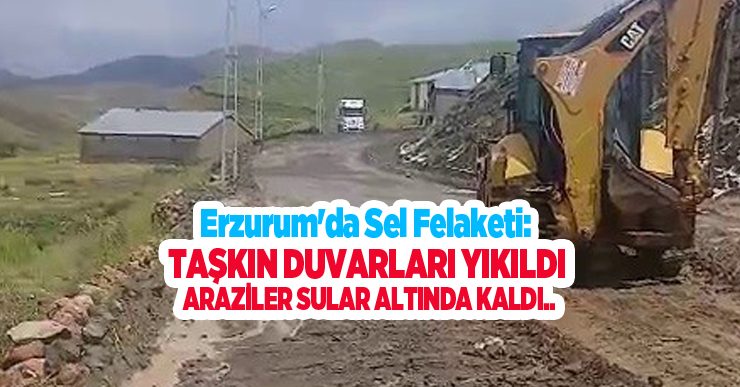 Erzurum’da sel felaketi: Taşkın duvarları yıkıldı, araziler sular altında kaldı..