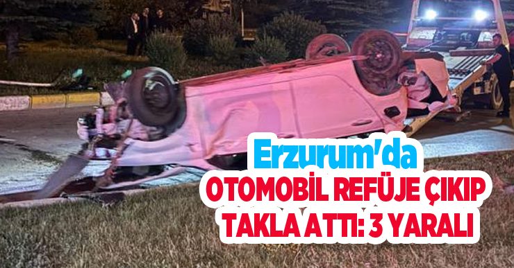 Erzurum’da otomobil refüje çıkıp takla attı: 3 yaralı..