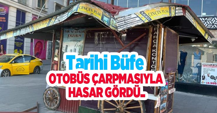 Tarihi büfe otobüs çarpmasıyla hasar gördü…