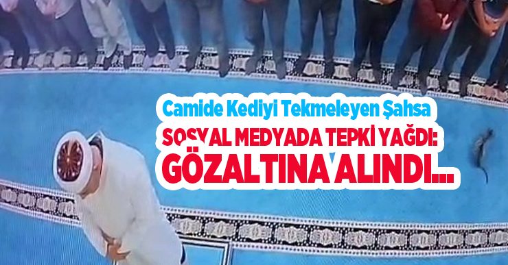 Camide kediyi tekmeleyen şahsa sosyal medyada tepki yağdı: Başsavcılık harekete geçti, gözaltına alındı..