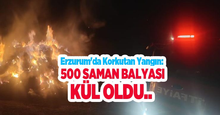 Erzurum’da korkutan yangın: 500 saman balyası kül oldu…