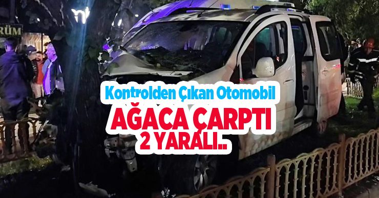 Kontrolden çıkan otomobil ağaca çarptı: 2 yaralı..