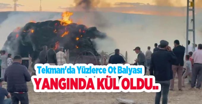 Tekman’da yüzlerce ot balyası yangında kül oldu..