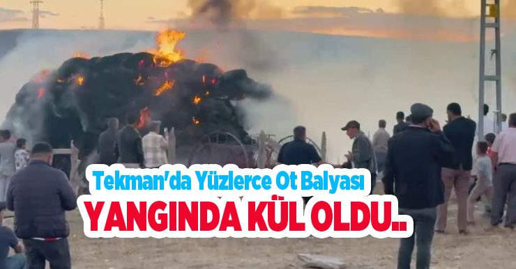 Tekman’da yüzlerce ot balyası yangında kül oldu..