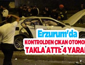 Erzurum’da kontrolden çıkan otomobil takla attı: 4 yaralı