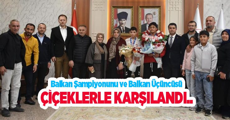 Balkan şampiyonunu ve balkan üçüncüsü çiçeklerle karşılandı..